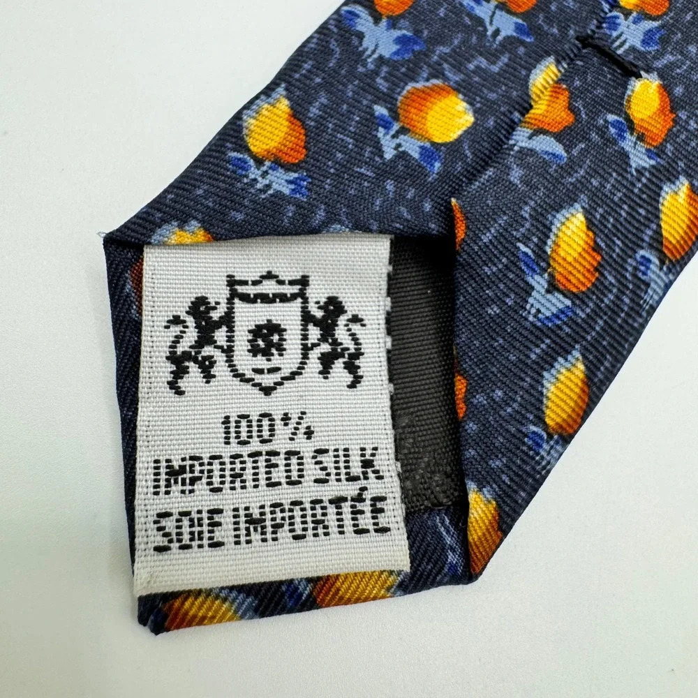 Metropolitan‎ Museum of Art Mens Silk Tie Navy Blue Orange Tulip Floral MMA